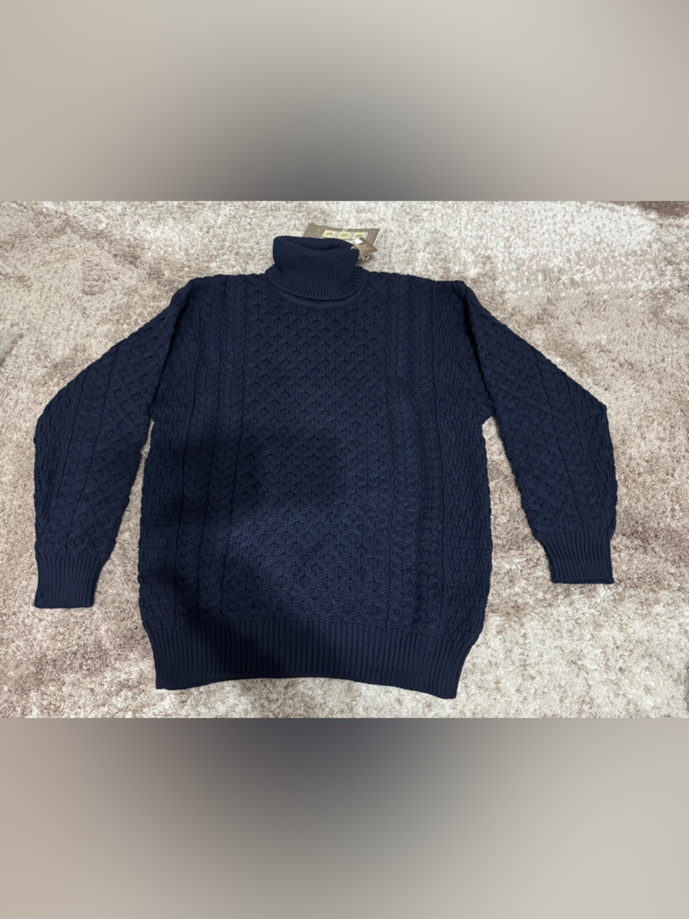 Aran sweater market roll neck sweater in navy